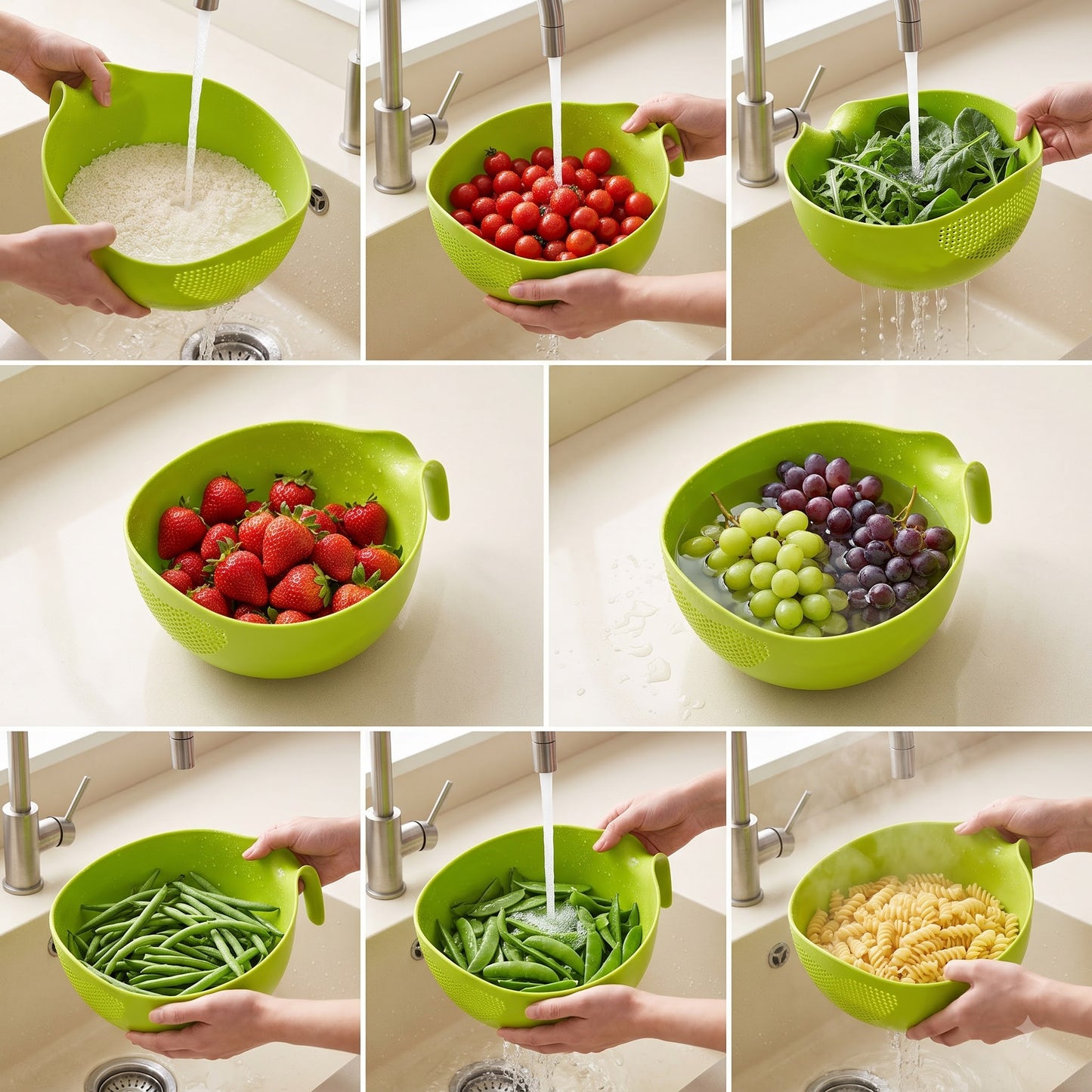 Homebask Food Strainer Colander Bowl with Easy Drain Handle for Rice, Fruits, Vegetables, Pasta Washing & Kitchen Use