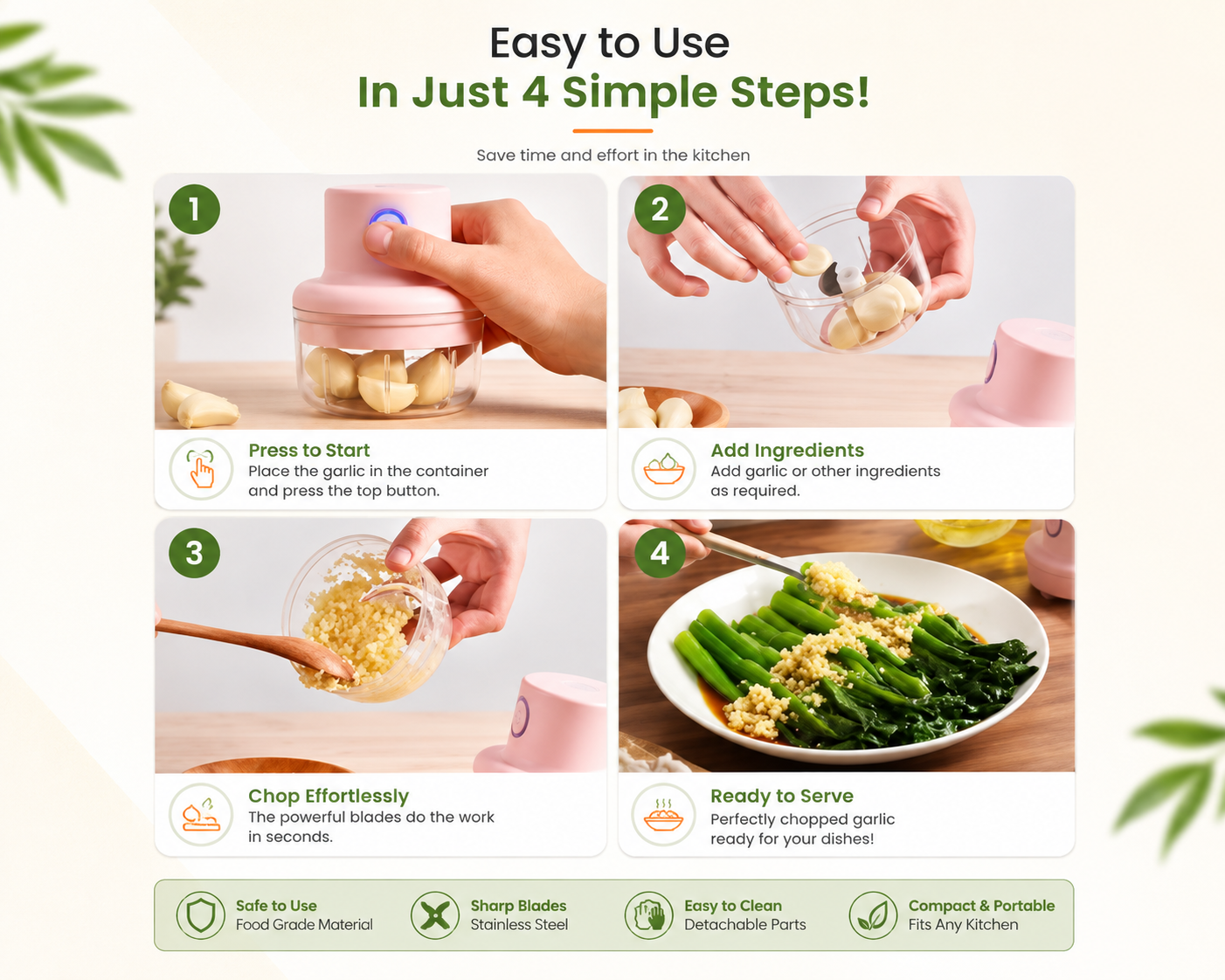 USB Rechargeable Electric Garlic Chopper 250ml | Mini Food Processor for Garlic, Onion, Ginger, Chili, Vegetables & Baby Food
