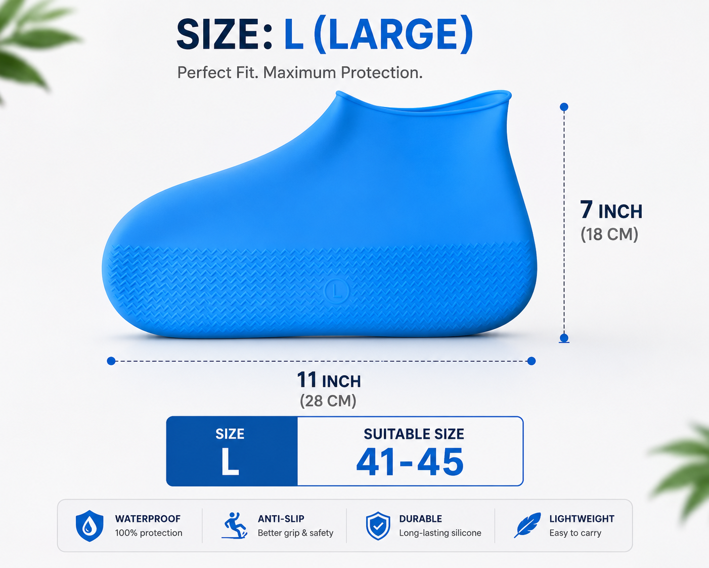 Premium Waterproof Silicone Rain Shoe Covers Reusable Anti-Slip Shoe Protector for Rain, Mud, Snow & Outdoor Travel (1 Pair)