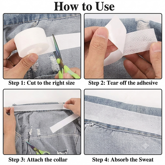2 Rolls Disposable Shirt Collar Sweat Pads | Self-Adhesive Sweat Absorbing Collar Protector Tape