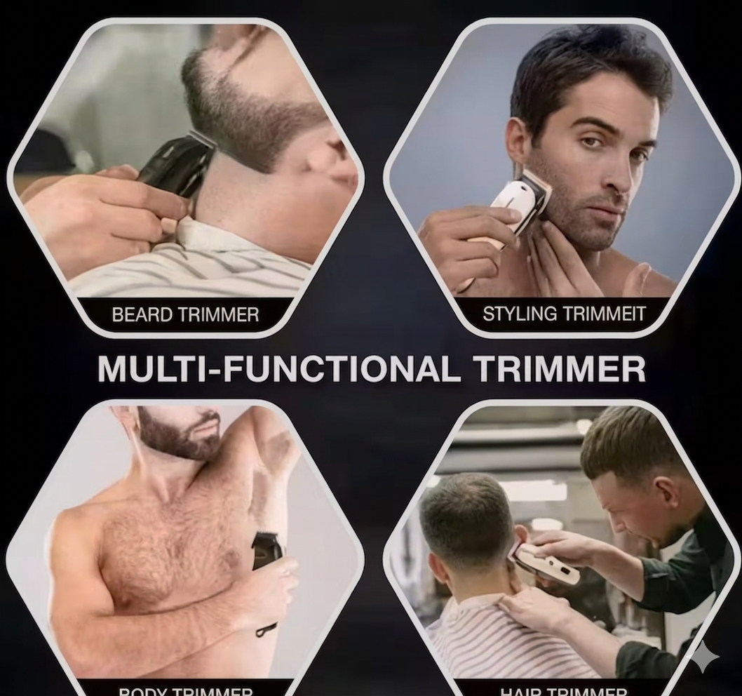 Professional 4-in-1 Cordless Multi-Functional Grooming Trimmer with Multiple Heads for Beard, Hair, Nose & Body Care