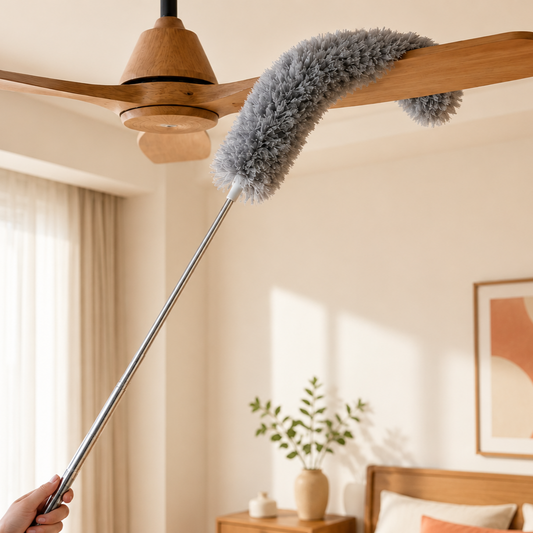 Microfiber Duster with Extendable Pole | Washable Flexible Cleaning Brush for Ceiling Fans, Furniture & Hard-to-Reach Areas
