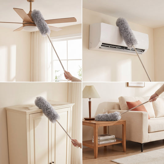 Microfiber Duster with Extendable Pole | Washable Flexible Cleaning Brush for Ceiling Fans, Furniture & Hard-to-Reach Areas