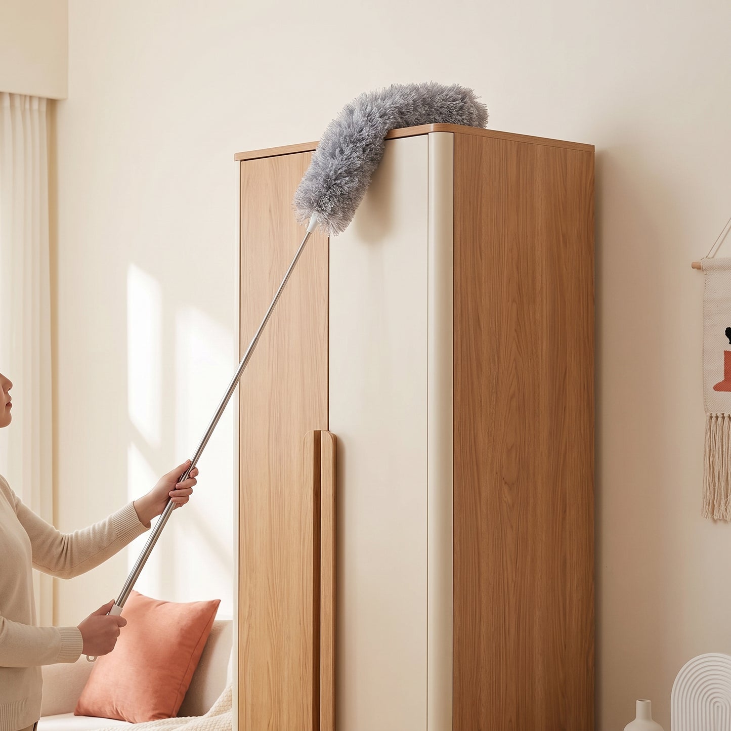 Microfiber Duster with Extendable Pole | Washable Flexible Cleaning Brush for Ceiling Fans, Furniture & Hard-to-Reach Areas