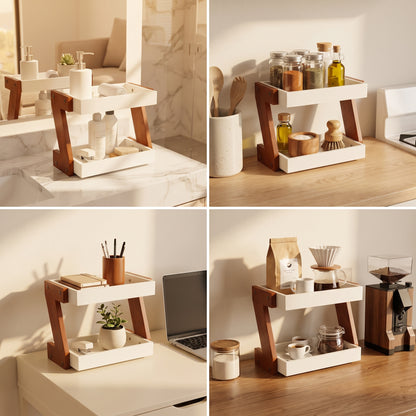 2-Tier Wooden Kitchen Countertop Organizer – Multipurpose Spice Rack & Storage Shelf for Kitchen Essentials