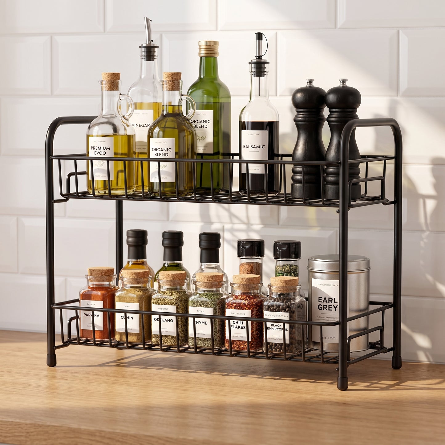2-Tier Metal Kitchen Countertop Organizer | Multipurpose Storage Rack for Spices, Jars & Pantry Essentials