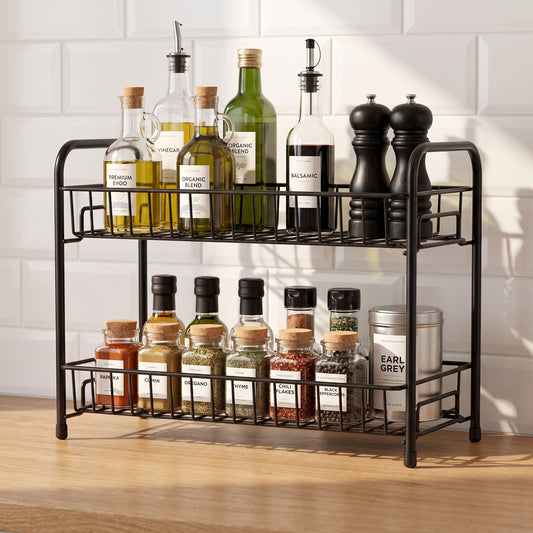 2-Tier Metal Kitchen Countertop Organizer | Multipurpose Storage Rack for Spices, Jars & Pantry Essentials