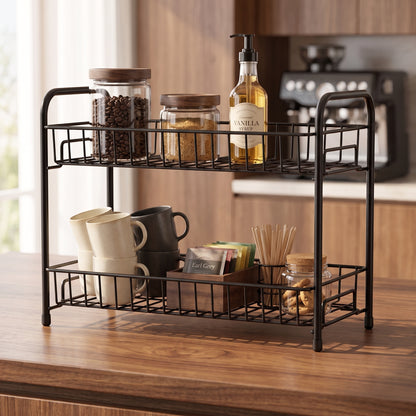 2-Tier Metal Kitchen Countertop Organizer | Multipurpose Storage Rack for Spices, Jars & Pantry Essentials