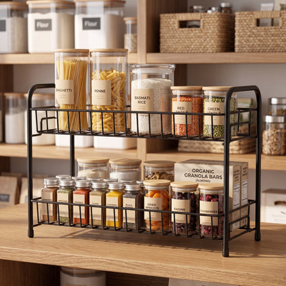 2-Tier Metal Kitchen Countertop Organizer | Multipurpose Storage Rack for Spices, Jars & Pantry Essentials