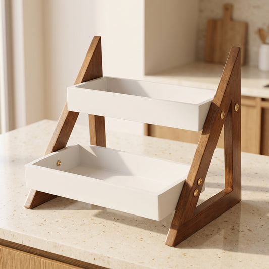 2-Tier Wooden Kitchen Organizer Rack | Multipurpose Countertop Spice Rack & Storage Shelf