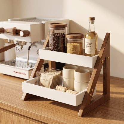 2-Tier Wooden Kitchen Organizer Rack | Multipurpose Countertop Spice Rack & Storage Shelf