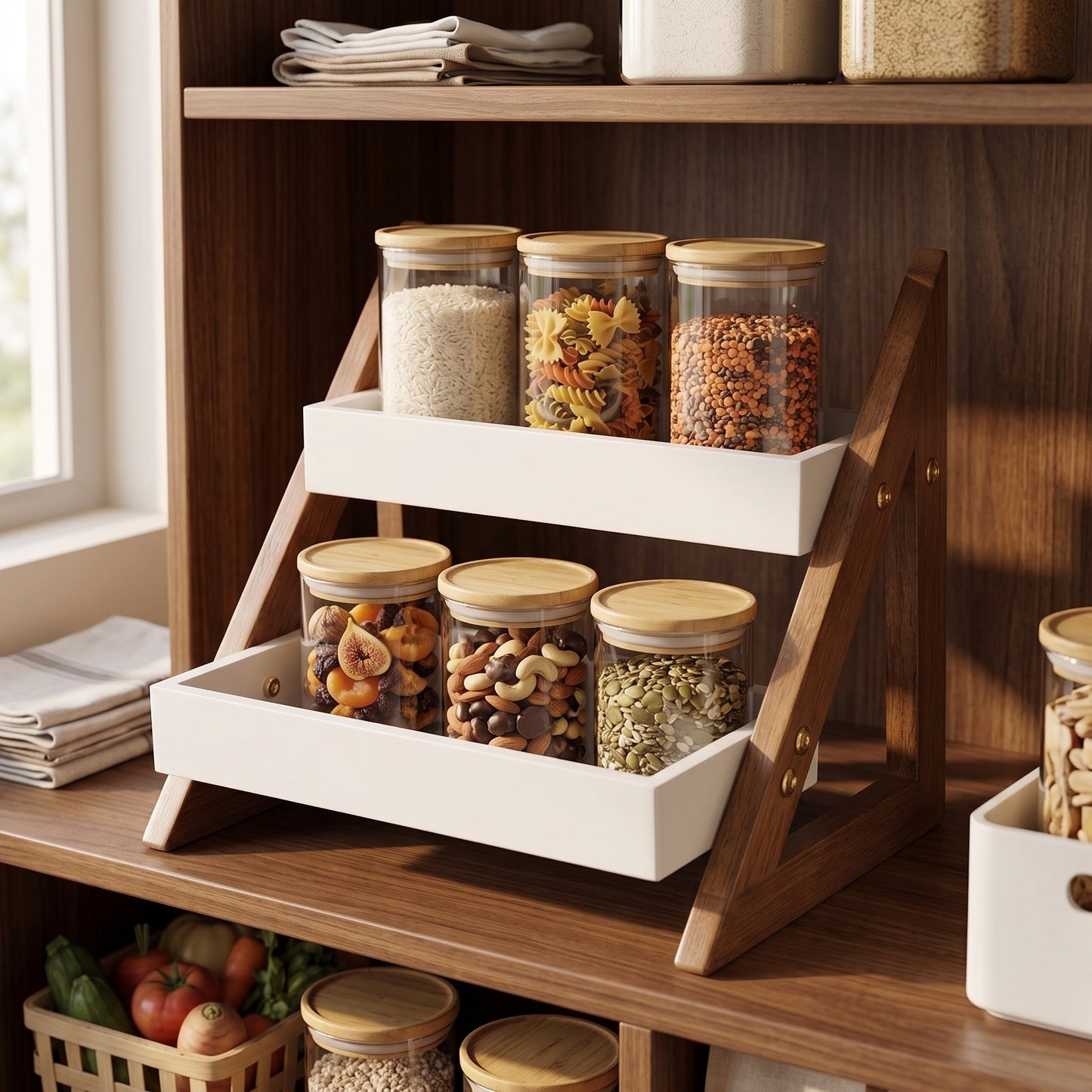 2-Tier Wooden Kitchen Organizer Rack | Multipurpose Countertop Spice Rack & Storage Shelf