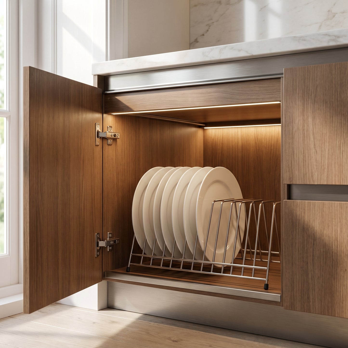 Stainless Steel Plate & Thali Stand | Kitchen Dish Drying & Storage Rack for Plates, Bowls & Lids