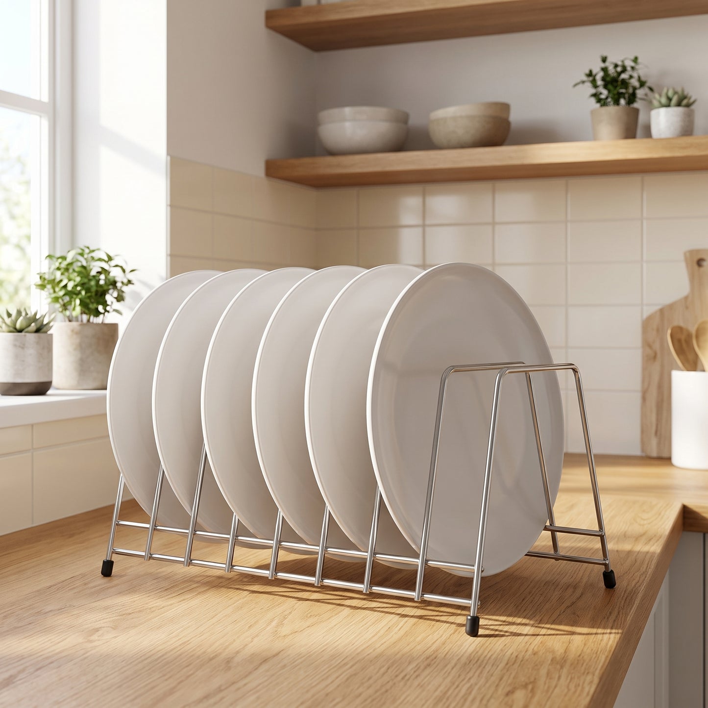 Stainless Steel Plate & Thali Stand | Kitchen Dish Drying & Storage Rack for Plates, Bowls & Lids