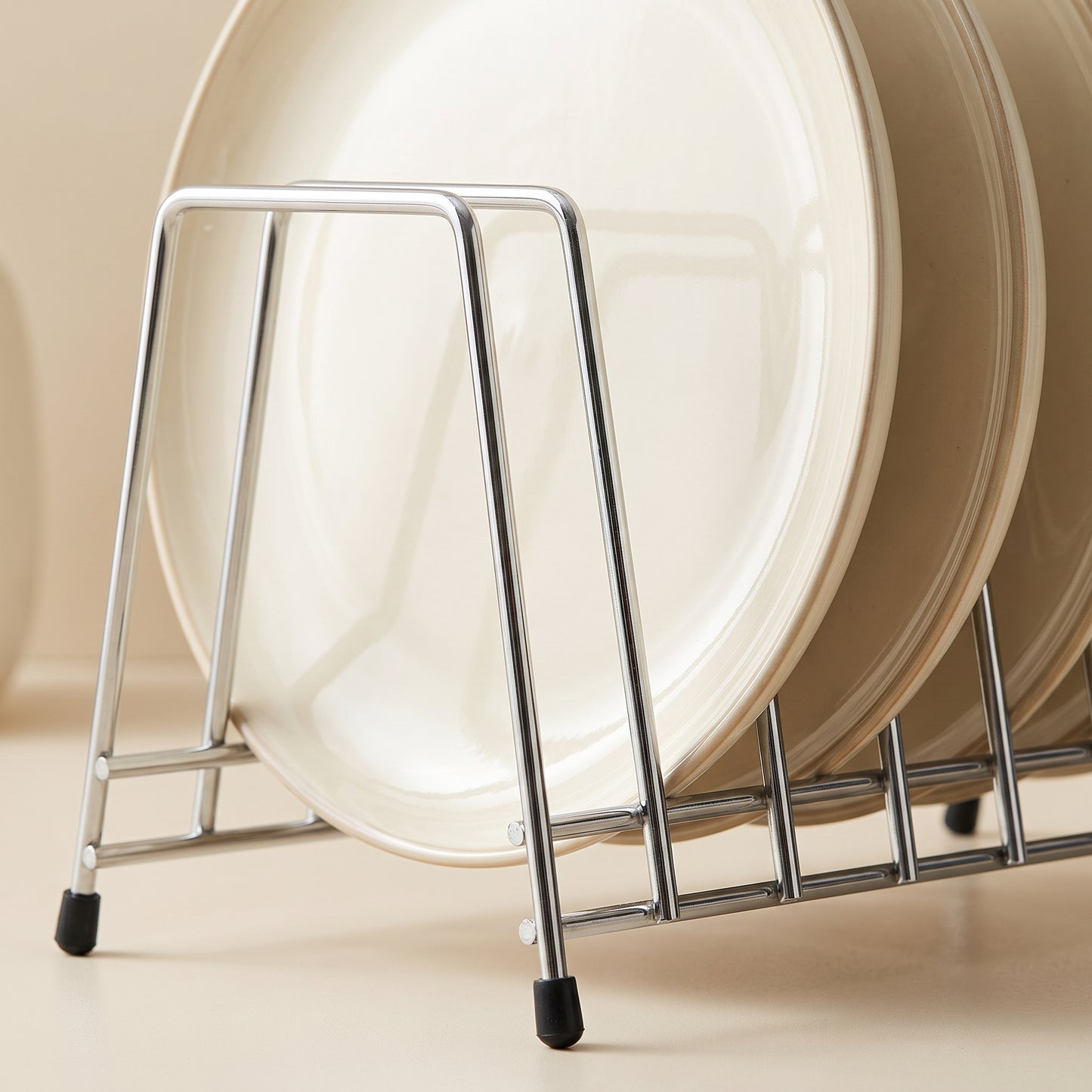 Stainless Steel Plate & Thali Stand | Kitchen Dish Drying & Storage Rack for Plates, Bowls & Lids