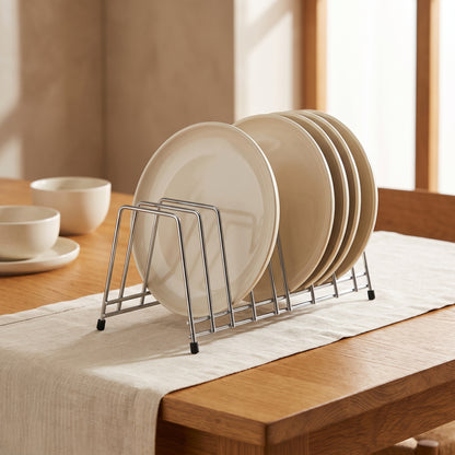 Stainless Steel Plate & Thali Stand | Kitchen Dish Drying & Storage Rack for Plates, Bowls & Lids