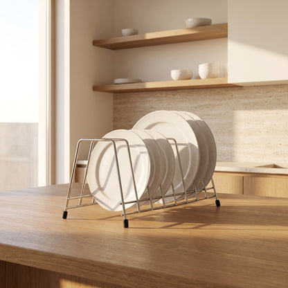Stainless Steel Plate & Thali Stand | Kitchen Dish Drying & Storage Rack for Plates, Bowls & Lids
