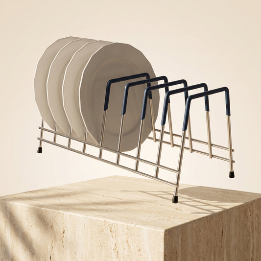 Stainless Steel Plate & Thali Stand | Kitchen Dish Drying & Storage Rack for Plates, Bowls & Lids