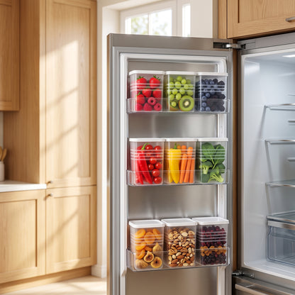 6-Piece Fridge Storage Containers with Airtight Lids | 800ml Stackable Food Organizer Set for Kitchen