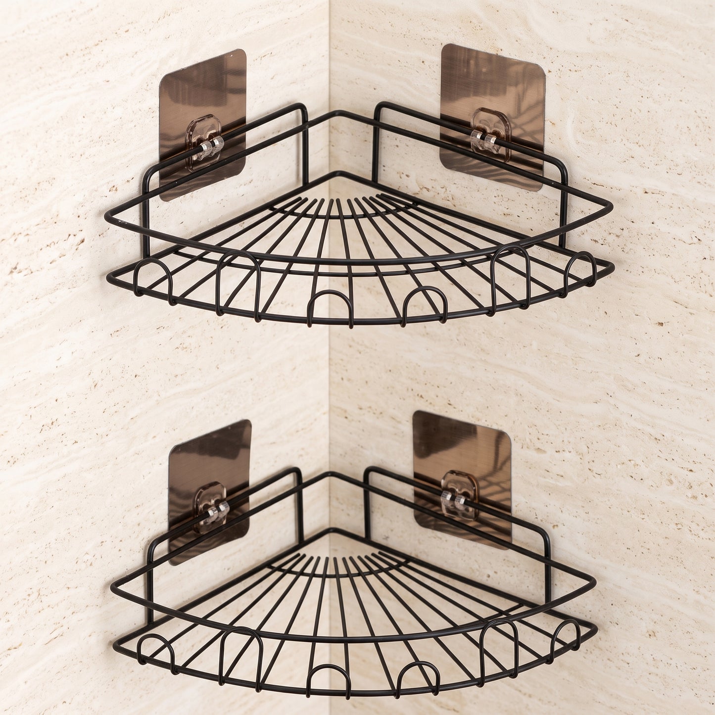 Self-Adhesive Corner Bathroom Shelf | Stainless Steel Wall Organizer Rack (Pack of 2)