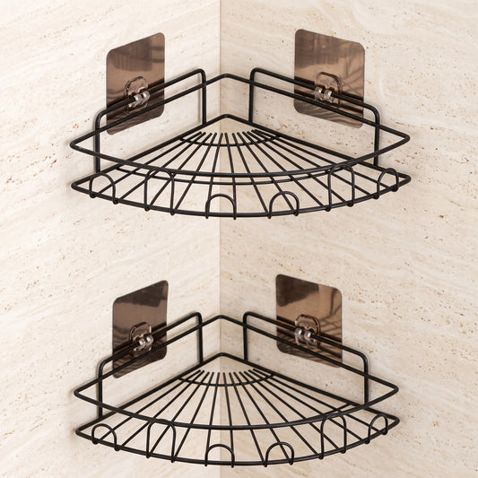 Self-Adhesive Corner Bathroom Shelf | Stainless Steel Wall Organizer Rack (Pack of 2)