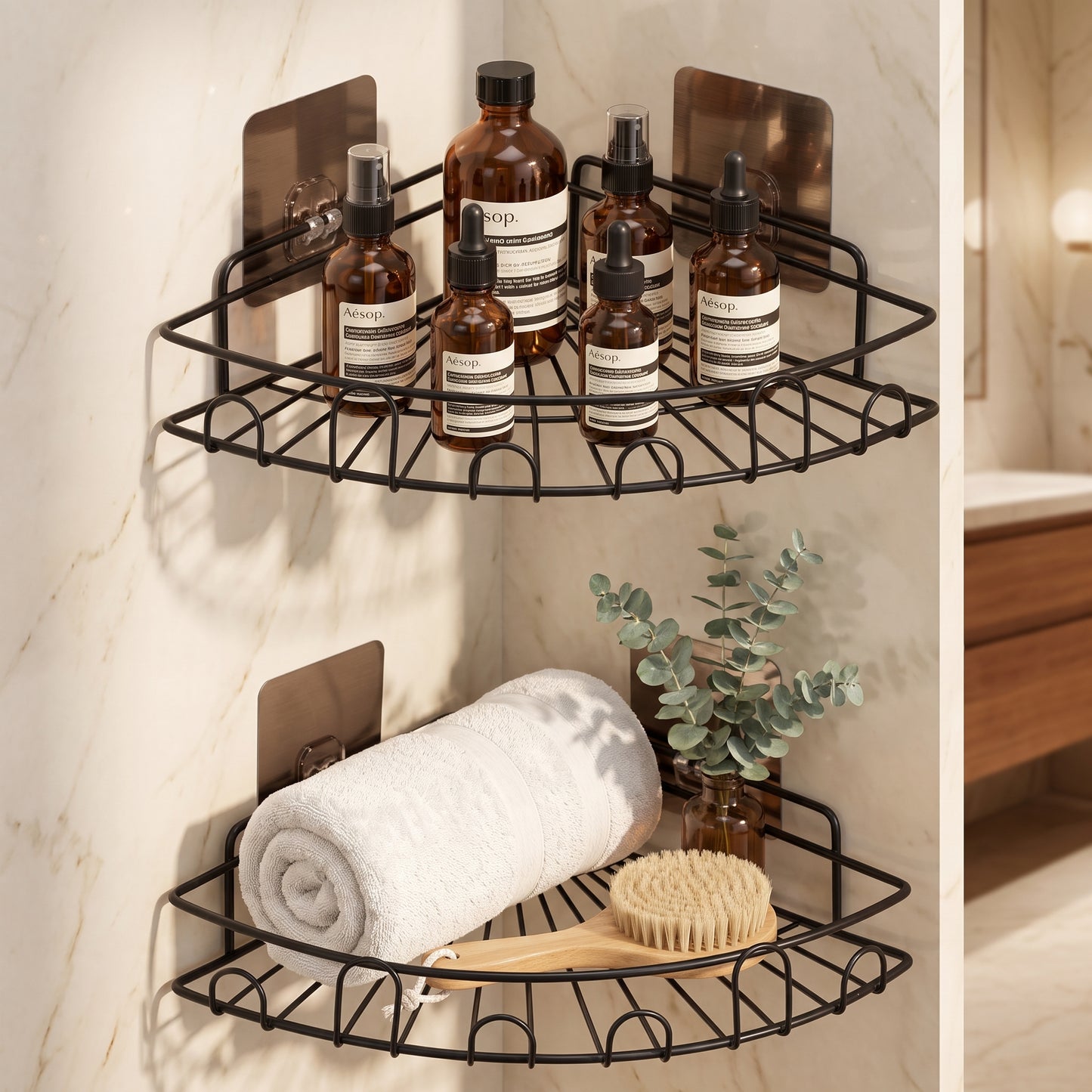 Self-Adhesive Corner Bathroom Shelf | Stainless Steel Wall Organizer Rack (Pack of 2)