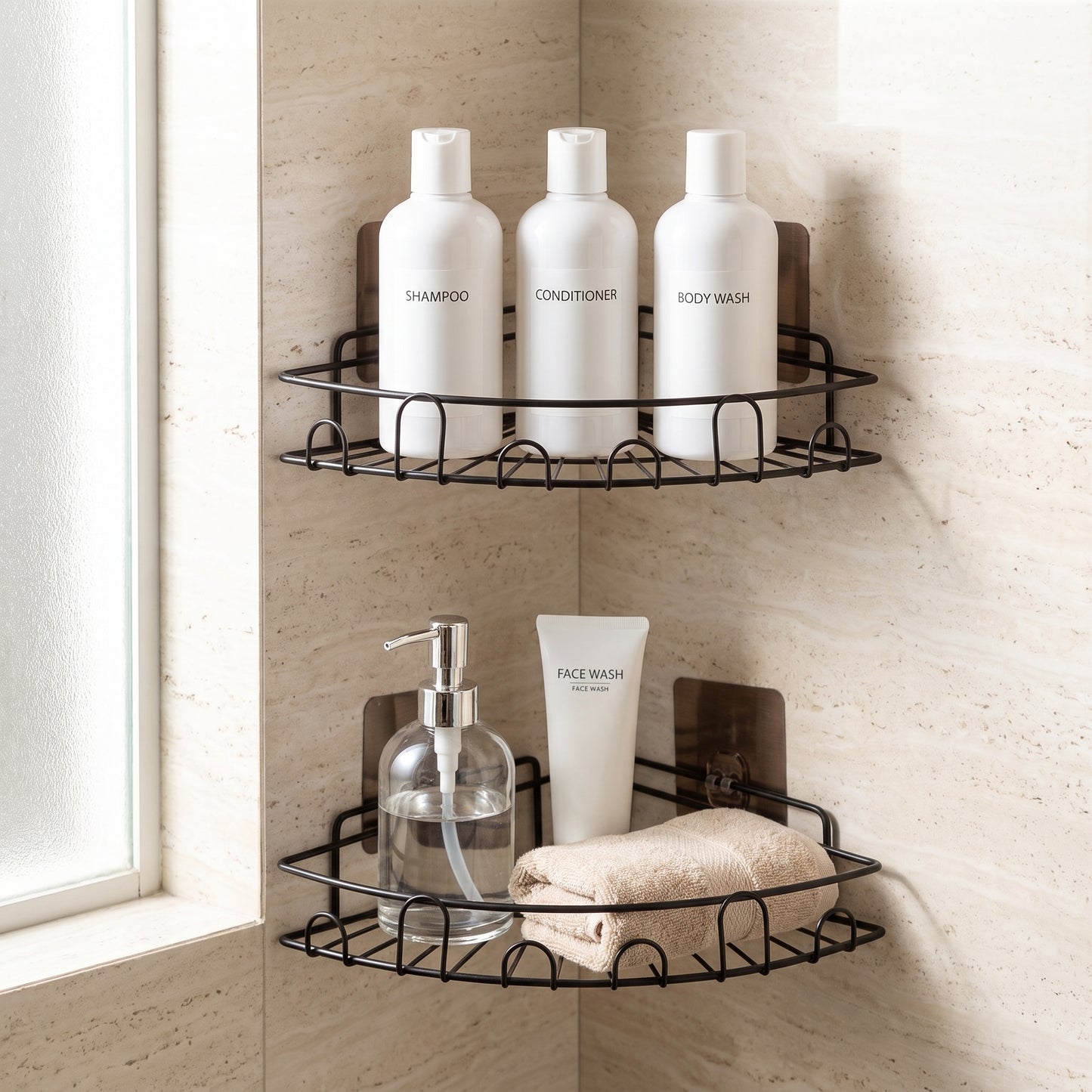 Self-Adhesive Corner Bathroom Shelf | Stainless Steel Wall Organizer Rack (Pack of 2)