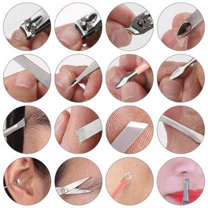 16-Piece Professional Manicure & Pedicure Grooming Kit with Nail Care Tools & Premium Travel Case