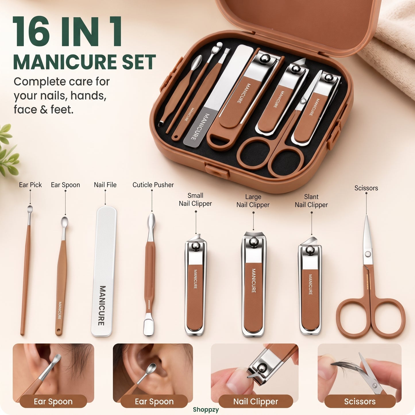 8-Piece Professional Manicure & Pedicure Nail Care Grooming Kit with Stainless Steel Tools & Portable Travel Case