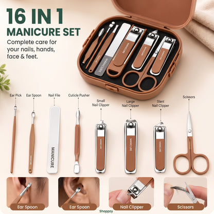 8-Piece Professional Manicure & Pedicure Nail Care Grooming Kit with Stainless Steel Tools & Portable Travel Case