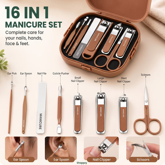 8-Piece Professional Manicure & Pedicure Nail Care Grooming Kit with Stainless Steel Tools & Portable Travel Case