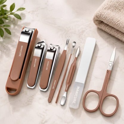 8-Piece Professional Manicure & Pedicure Nail Care Grooming Kit with Stainless Steel Tools & Portable Travel Case