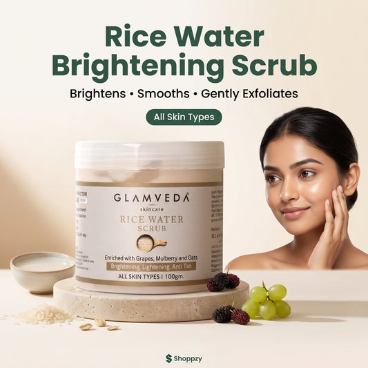 Rice Water Brightening Face & Body Scrub | Gentle Exfoliating Skin Polish with Grapes, Mulberry & Oats for All Skin Types (100g)