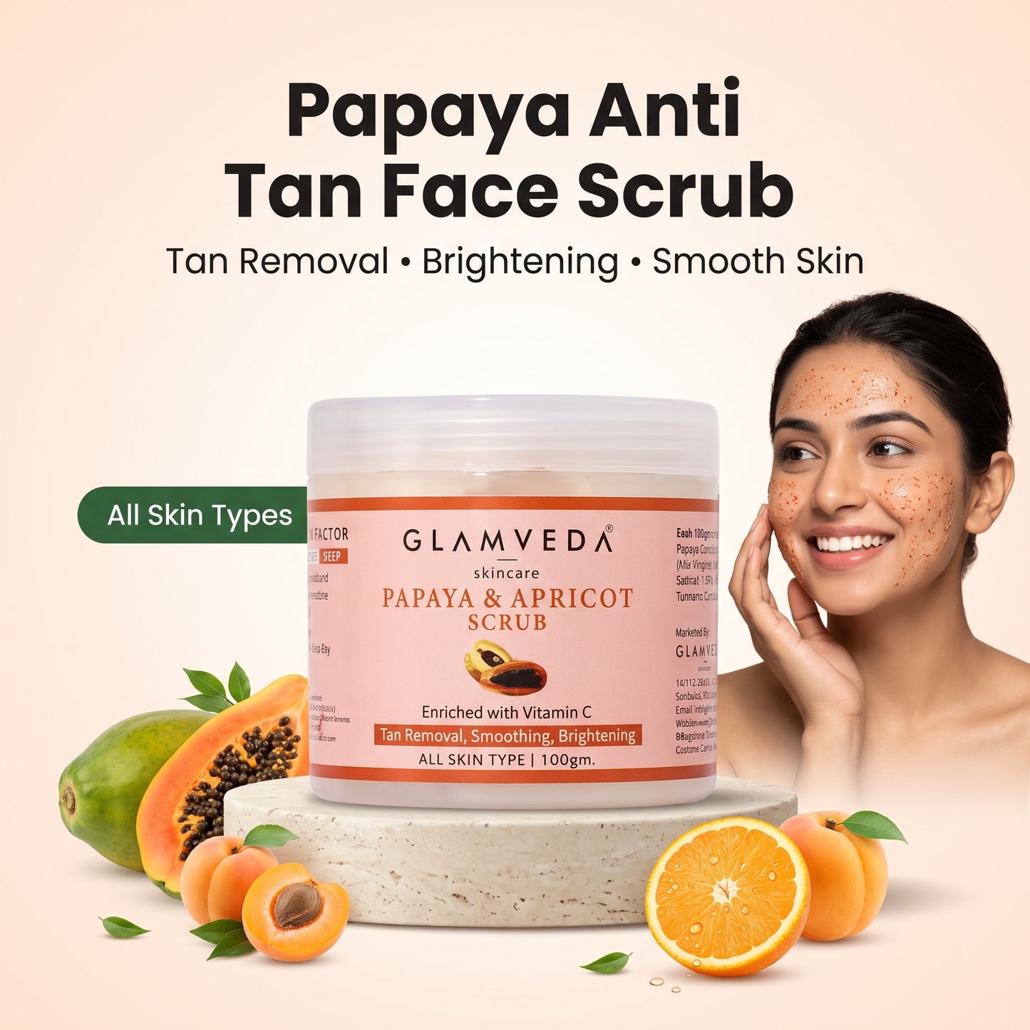 Papaya & Apricot Anti Tan Face & Body Scrub | Vitamin C Brightening Exfoliating Scrub with Aloe Vera & Grapes