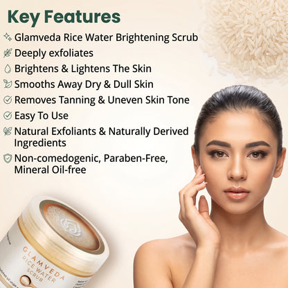 Rice Water Brightening Face & Body Scrub | Gentle Exfoliating Skin Polish with Grapes, Mulberry & Oats for All Skin Types (100g)