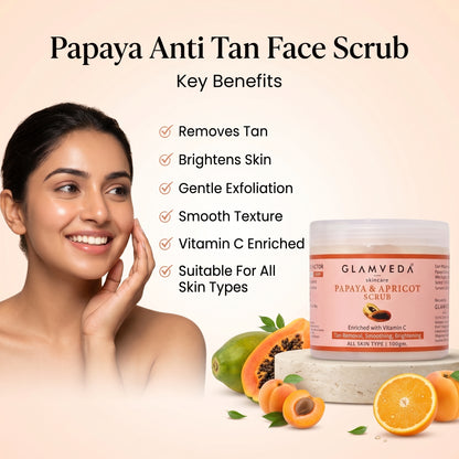Papaya & Apricot Anti Tan Face & Body Scrub | Vitamin C Brightening Exfoliating Scrub with Aloe Vera & Grapes