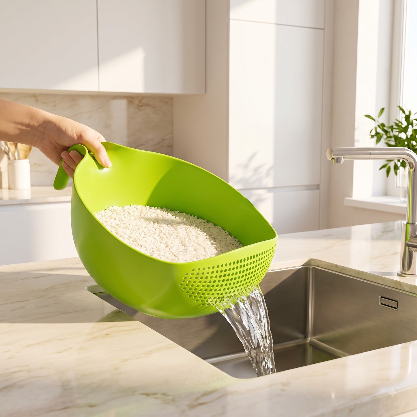 Homebask Food Strainer Colander Bowl with Easy Drain Handle for Rice, Fruits, Vegetables, Pasta Washing & Kitchen Use