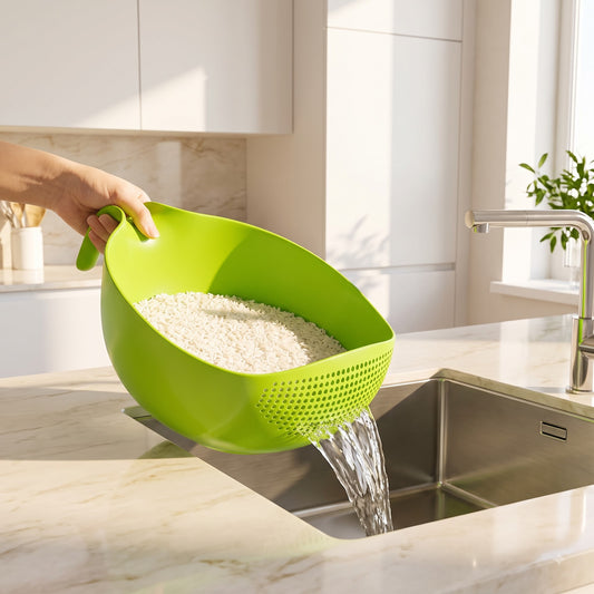 Homebask Food Strainer Colander Bowl with Easy Drain Handle for Rice, Fruits, Vegetables, Pasta Washing & Kitchen Use