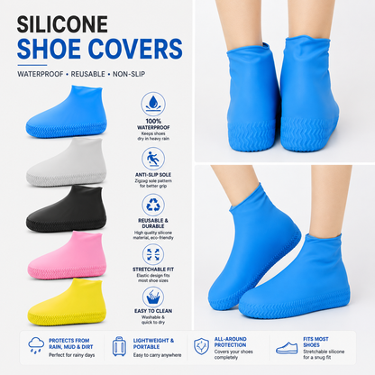 Premium Waterproof Silicone Rain Shoe Covers Reusable Anti-Slip Shoe Protector for Rain, Mud, Snow & Outdoor Travel (1 Pair)