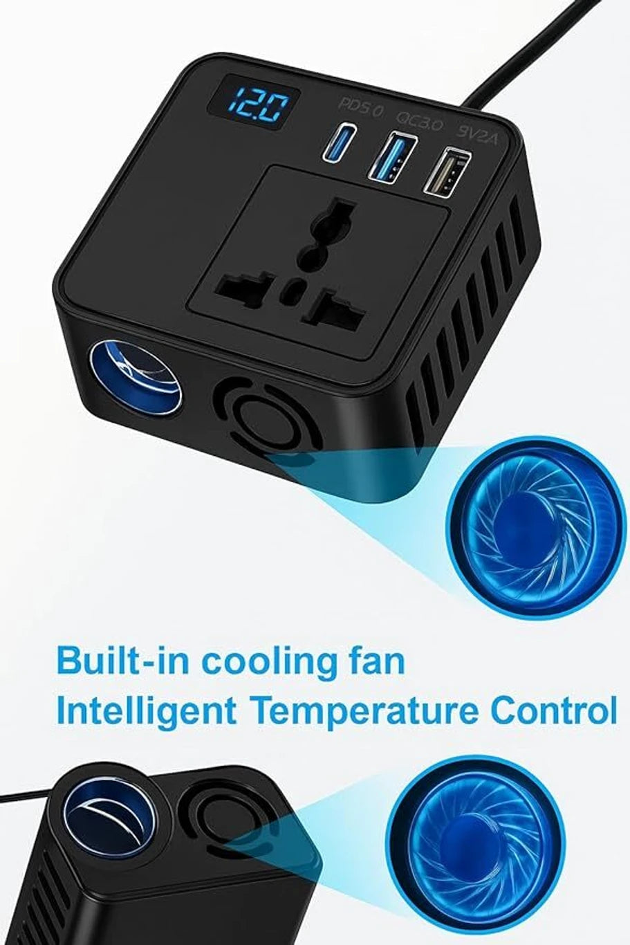 200W Car Power Inverter with PD 30W, QC 3.0 Fast Charging, Dual USB Ports & AC Power Socket
