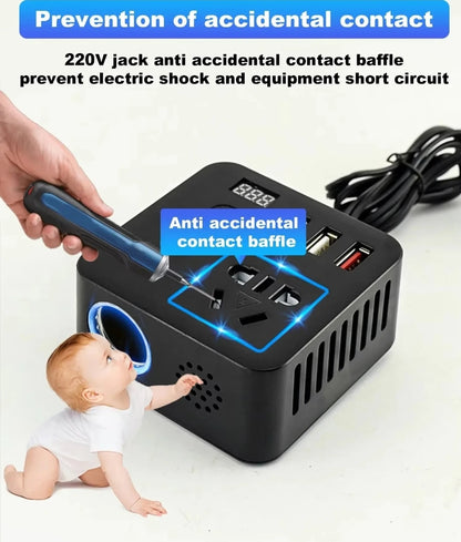 200W Car Power Inverter with PD 30W, QC 3.0 Fast Charging, Dual USB Ports & AC Power Socket