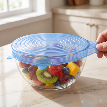 6-Piece Reusable Silicone Stretch Lids Set | Universal Food Storage Covers for Bowls, Cups, Pots & Containers | BPA-Free Leakproof Kitchen Freshness Seals