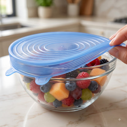 6-Piece Reusable Silicone Stretch Lids Set | Universal Food Storage Covers for Bowls, Cups, Pots & Containers | BPA-Free Leakproof Kitchen Freshness Seals