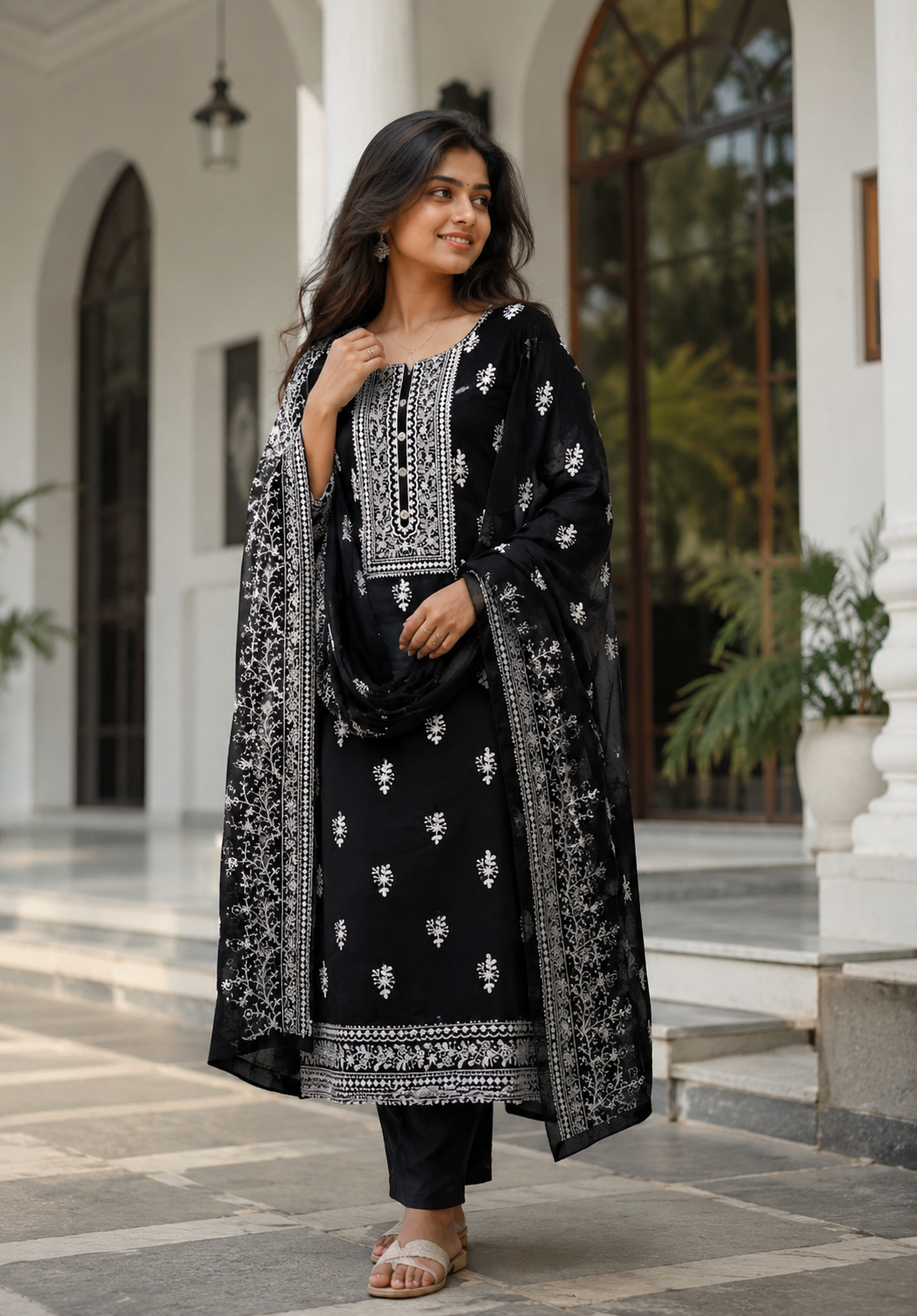 Black Embroidered Organza Unstitched Suit Set for Women | Elegant Party Wear Salwar Suit
