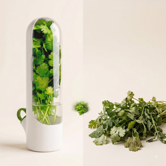 Herb Keeper Storage Container for Refrigerator | Fresh Herb Saver with Water Reservoir for Cilantro, Mint, Parsley, Coriander, Asparagus & Leafy Greens | Vegetable Freshness Preservation Box
