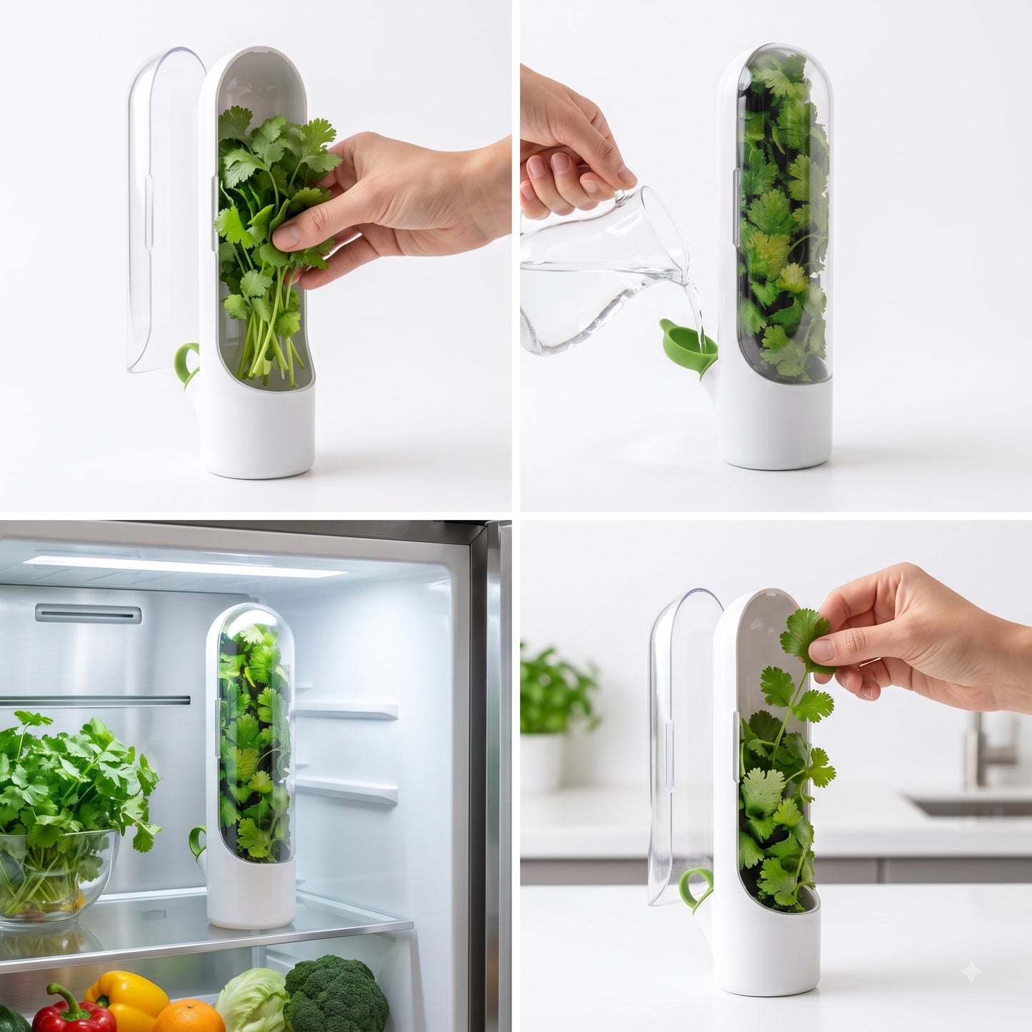 Herb Keeper Storage Container for Refrigerator | Fresh Herb Saver with Water Reservoir for Cilantro, Mint, Parsley, Coriander, Asparagus & Leafy Greens | Vegetable Freshness Preservation Box