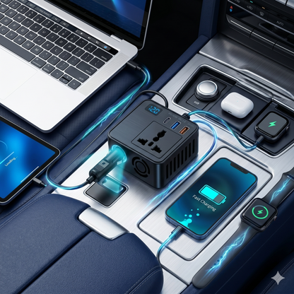 200W Car Power Inverter with PD 30W, QC 3.0 Fast Charging, Dual USB Ports & AC Power Socket