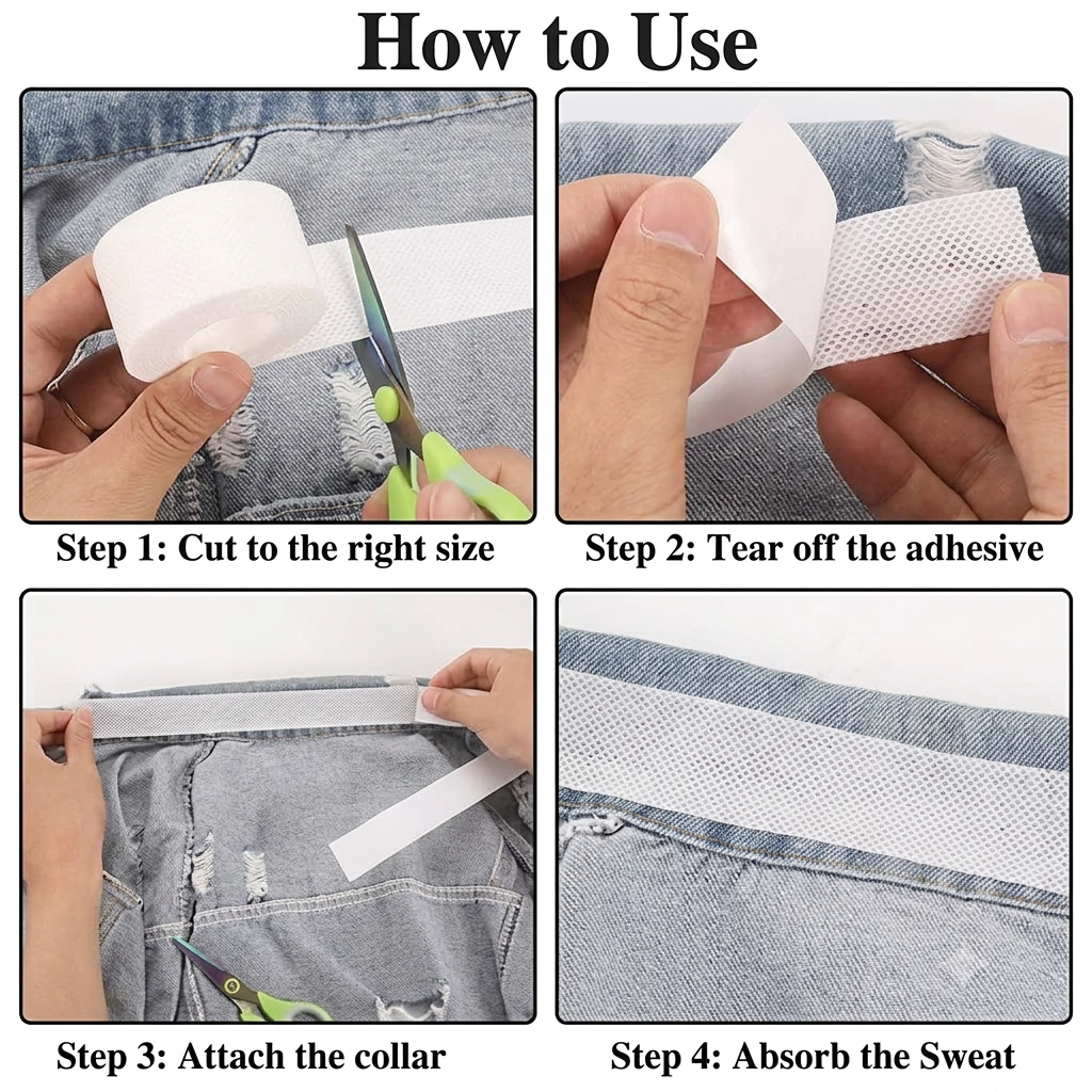 2 Rolls Disposable Shirt Collar Sweat Pads | Self-Adhesive Sweat Absorbing Collar Protector Tape