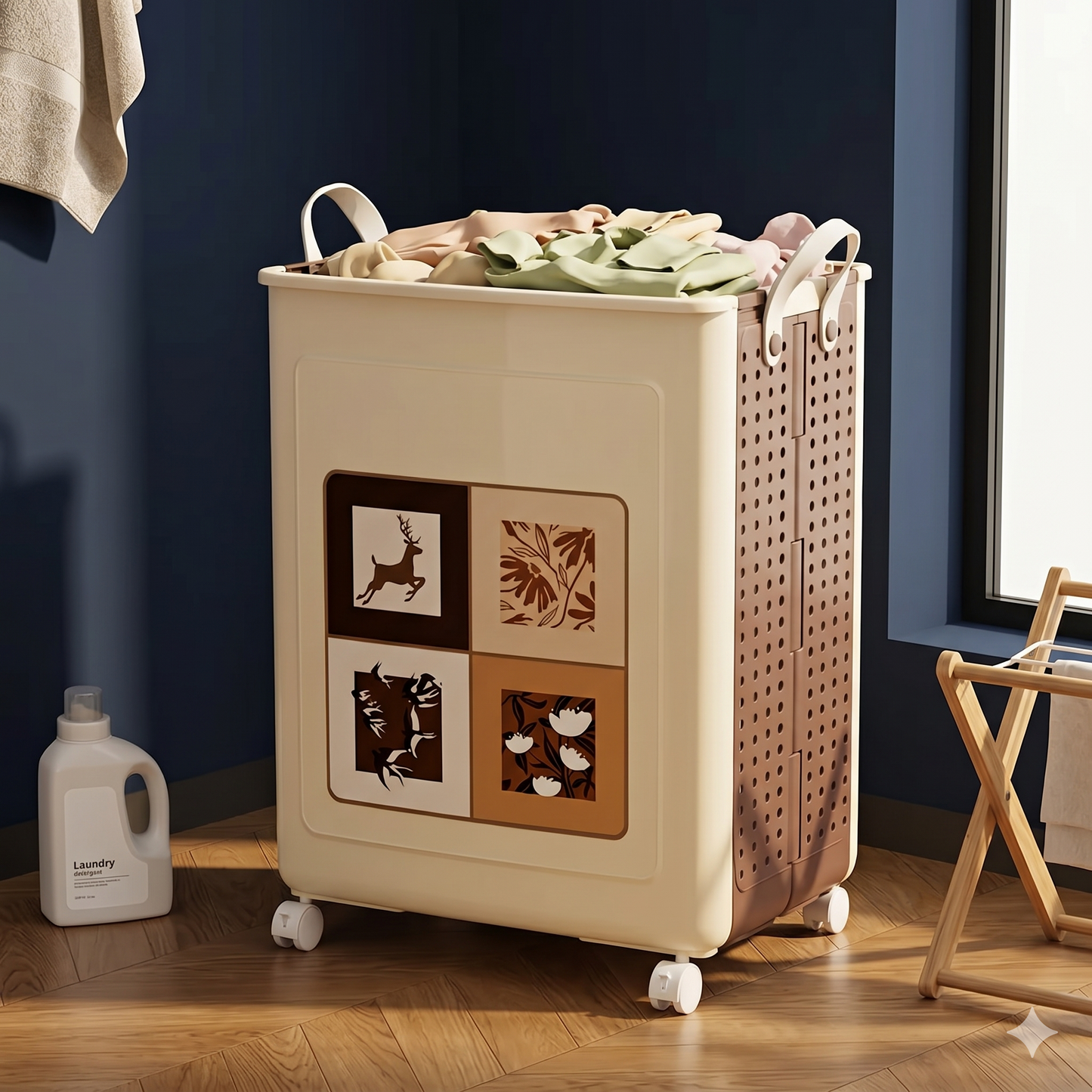 Space-Saving Folding Laundry Basket with Wheels and Handles