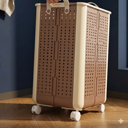Space-Saving Folding Laundry Basket with Wheels and Handles